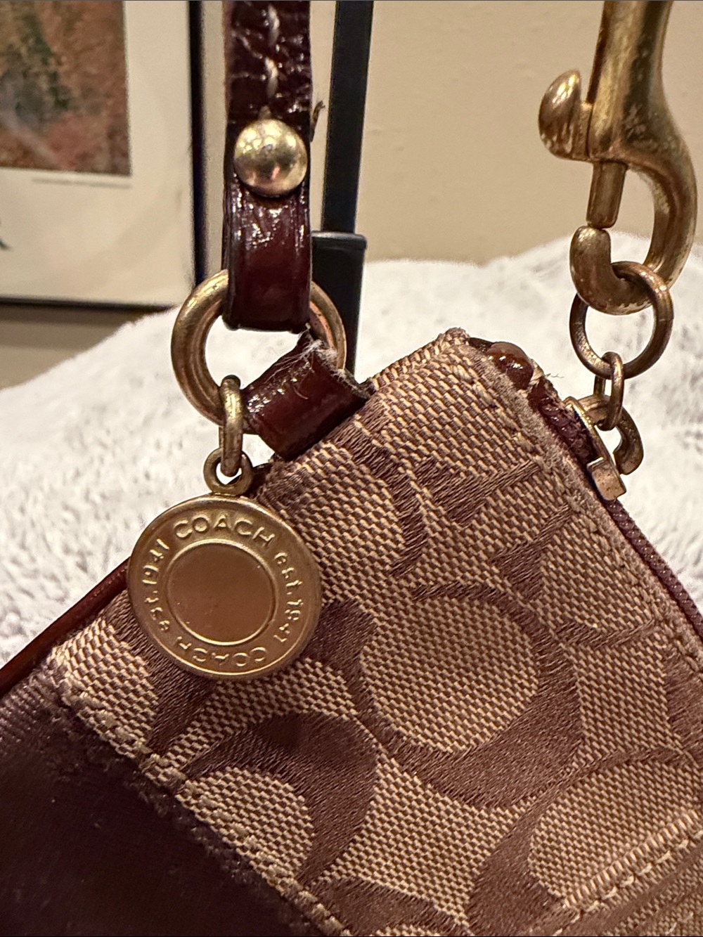 Coach Brown Signature Canvas Wristlet with Gold Hardware - Picture 2 of 5